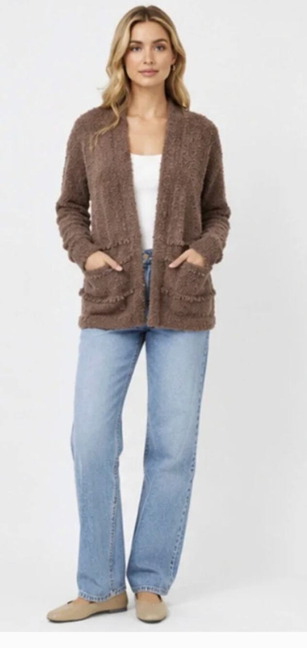 NWT BAREFOOT DREAMS SABLE BROWN COZYCHIC BOARDWALK CARDIGAN SWEATER Medium